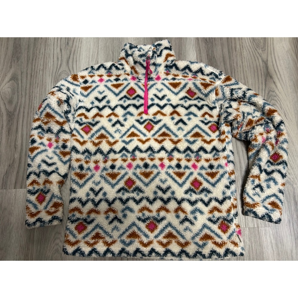 Eddie Bauer Womens Quarter Zip Sherpa Fleece Pullover Polyester M Aztec Multi